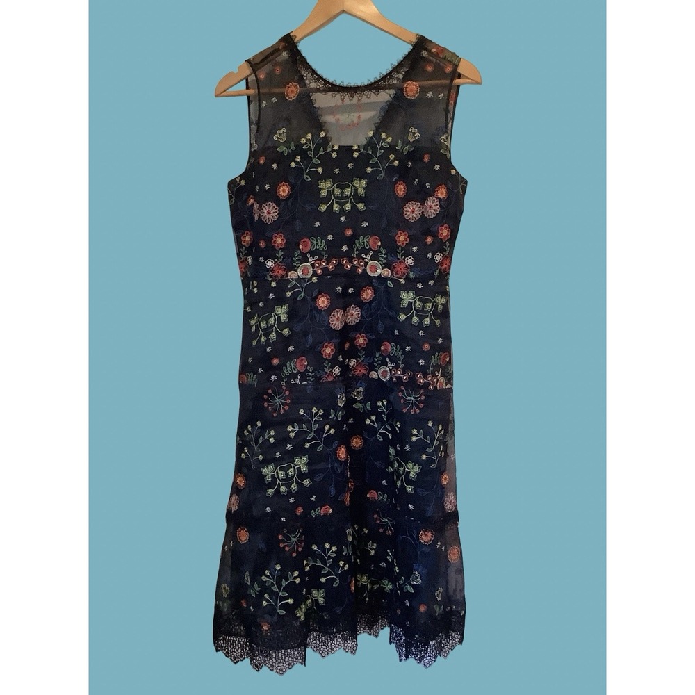 Elie Tahari Black Organza Sheer Floral Embroidered Dress Garden Party Formal 4